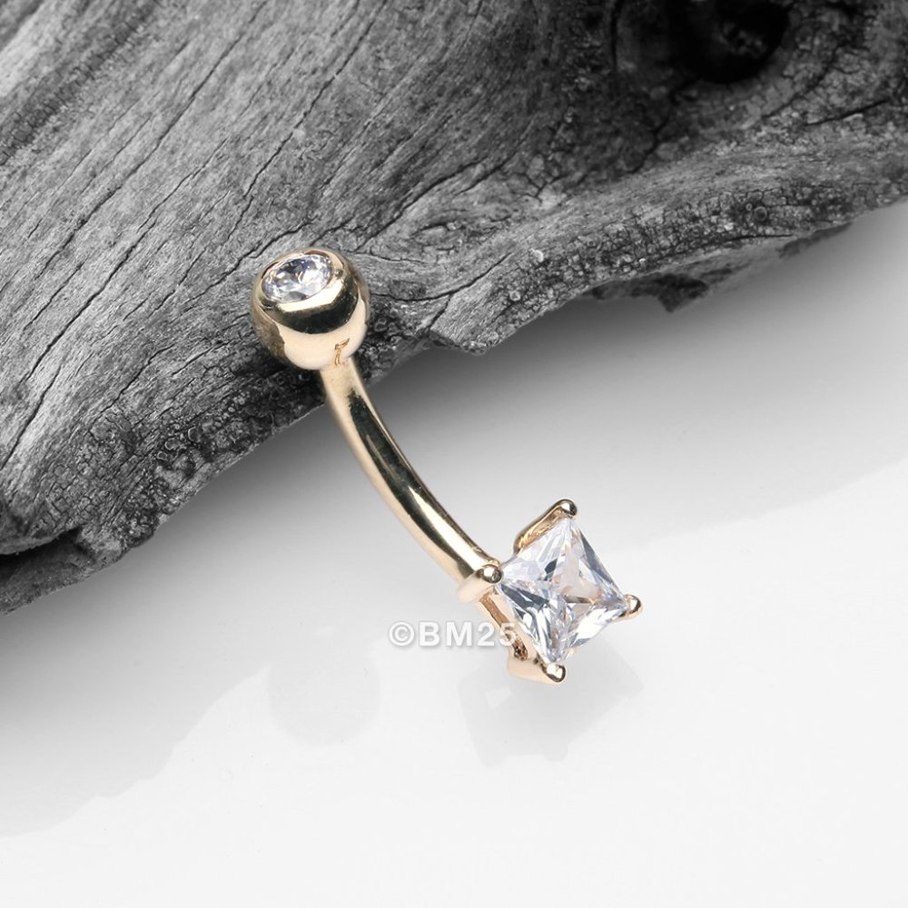 14 Karat Gold Princess Cut Dainty Gem Sparkle Belly Button Ring